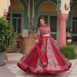 Gota Patti Lace Printed Rayon Maroon Lehenga Choli