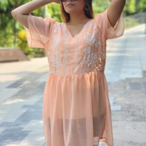 Graceful Cream Anarkali Top with Crepe Inner Ethnic Wear for Women