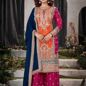 Grand Luxury Look Embroidered Chinon Pakistani Palazo Suits