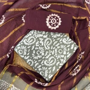 Gray And Brown Wax Batik Pure Cotton Dress Material