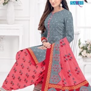 Gray And Peach Pure Cotton Readymade Printed Patiala Suits