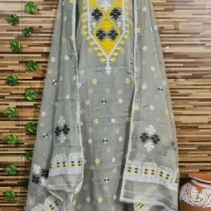Gray Latest Dhakai Jamdani Two Piece Dress Material