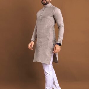 Gray Poshak Soft Jacquard Buti Men Kurta With Pajama
