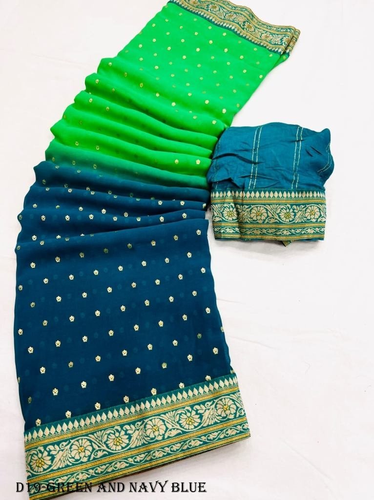 green and navy blue color heav 1717827931 Green and Navy Blue Color Heavy Georgette Saree With foil print