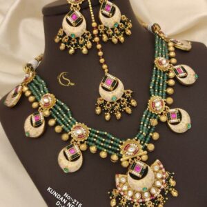 Green And Pink Kundan Necklace Set
