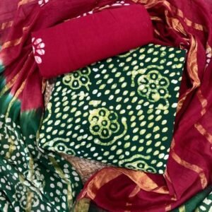 Green And Red Wax Batik Pure Cotton Dress Material