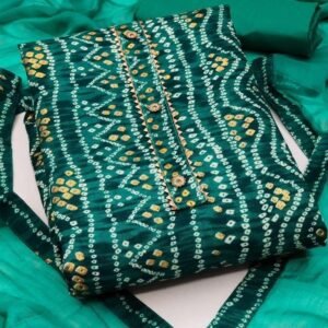 Green Bandhani Bombay Cotton Printed Dress Material