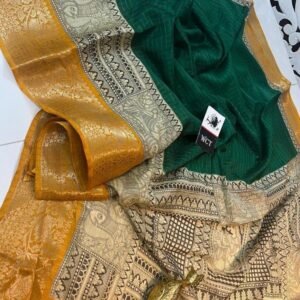 Green Check Weaving Zari Dola Silk Saree