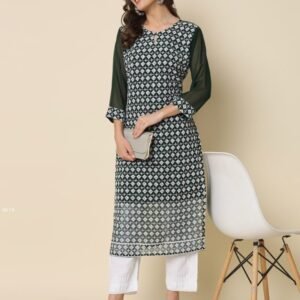 Green Chikankari Embroidered Kurti Pant Set
