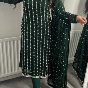 Green Designer Foux Georgette Suits With Rivet Moti Work or Thread Work