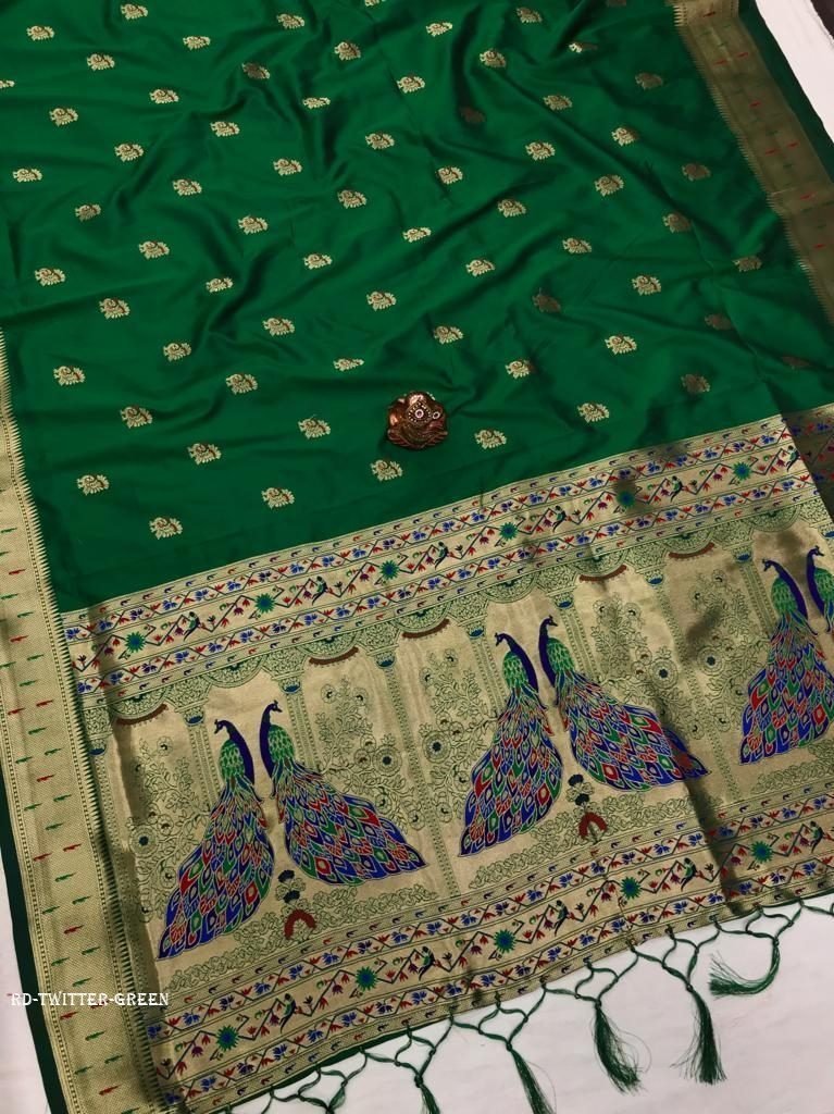 green designer kanchipuram pai 1712913010 Green Designer Kanchipuram Paithani Silk Saree
