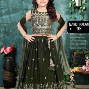 Green Designer Kids Girls Georgette Lehenga choli