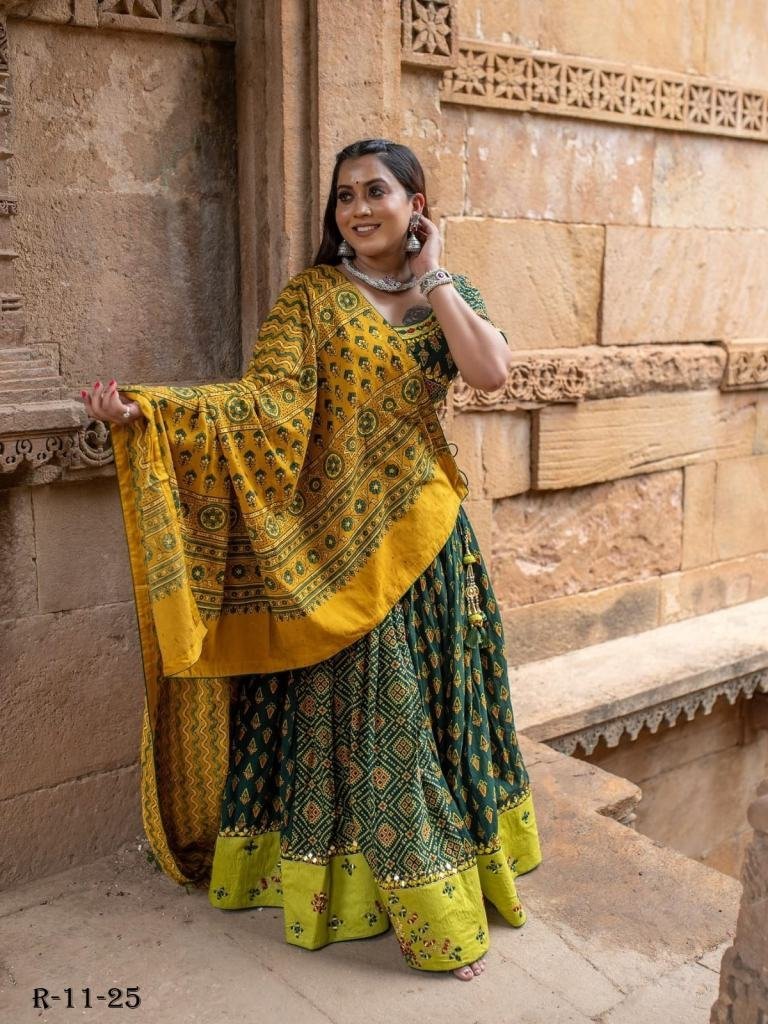 green digital printed cotton l 1717676511 Green Digital Printed Cotton Lehenga