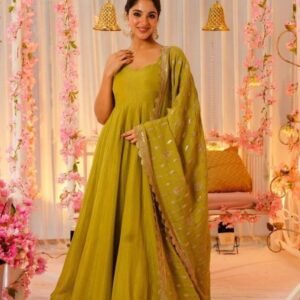Green Elegance Chinnon Silk Anarkali Gown