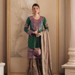 Green Exclusive Heavy Work Faux Georgette Pakistani Sharara Suits