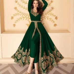 Green Fancy Georgette Semi Stitched Suits With Full Flair
