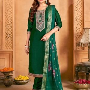 Green Festival Wear Women Heavy Embroidery Work Vichitra Silk Kurtis Pair