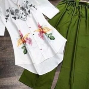 Green Full Stitch Printed Cotton Top With Plazo