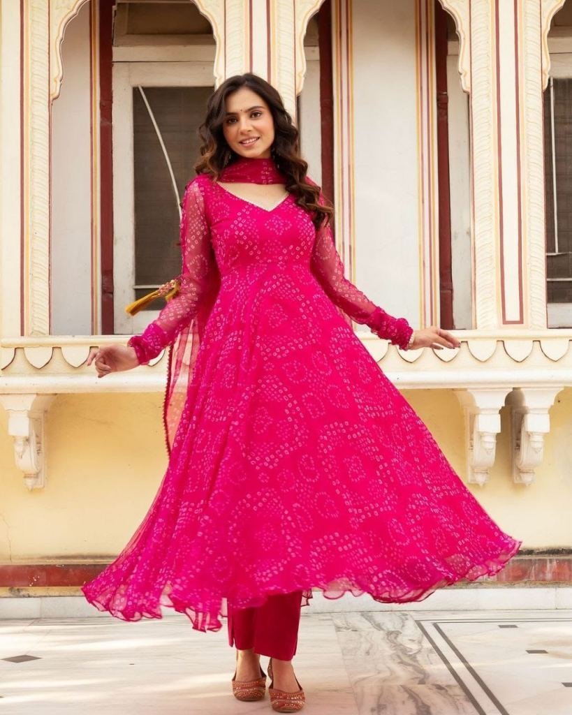 green georgette anarkali dupat 1746180360 Pink Georgette Anarkali Suit