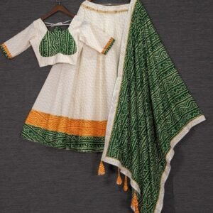 Green Gota Patti Lace Bandhej Printed Cotton Lehenga Choli