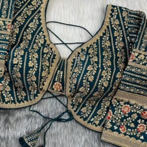 Green Long Sleeve Heavy Embroidery Bridal Work Blouse