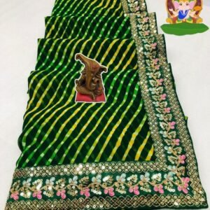 Green Mono Banglori Leheriya Saree