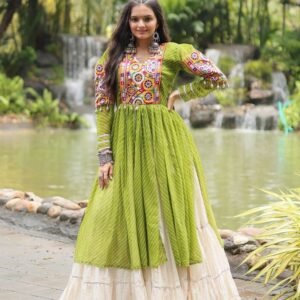 Green Navratri Collection Kora Cotton Lehenga Choli