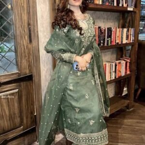 Green Organza Silk Zari Work Palazzo Suit Set