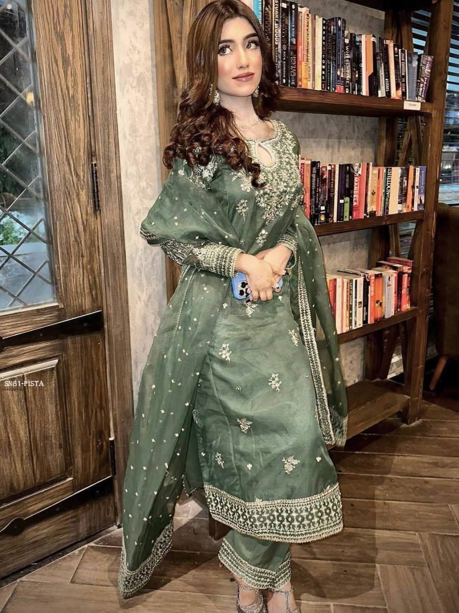 green organza silk zari work p 1776688699 Green Organza Silk Zari Work Palazzo Suit Set