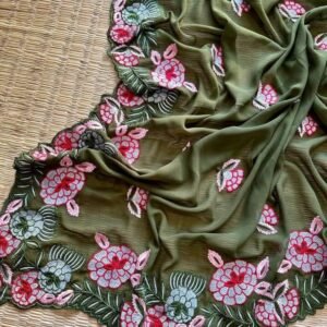 Green Party Wear Anniee Embroidery Work Georgette Saree