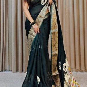 Green Shibori Kalamkari Dola Silk Saree
