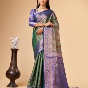 Green Varni Silver Zari Weaving Lichi Silk Saree
