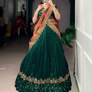 Green Vichitra Silk Lehenga Choli With Dupatta