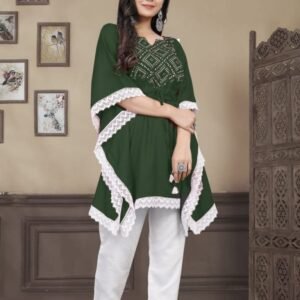 Green Western Style Rayon Printed Kaftan