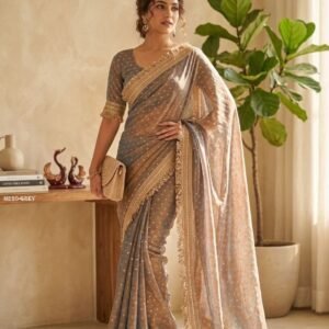 Grey Designer Saree With Elegant Dotted Butti Work