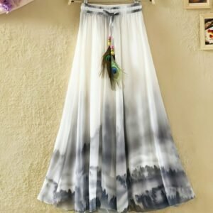 Grey Digital Print Silk Ladies Skirt and Fancy Dori