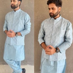 Grey Stylish Banglori Silk Men Kurta Pant With Koti