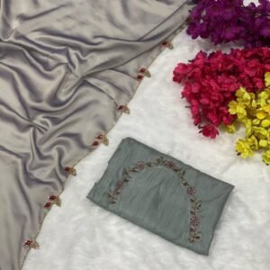 Grey Wedding Wear Superb Handwork Rangoli Silk Saree