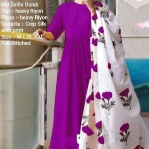 Gulab Rayon Purple Kurti Plazzo Dupatta Set