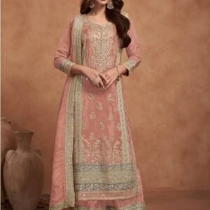 Gulkayra Designer Present Nazia Semi Stitch Peach Orange Suit