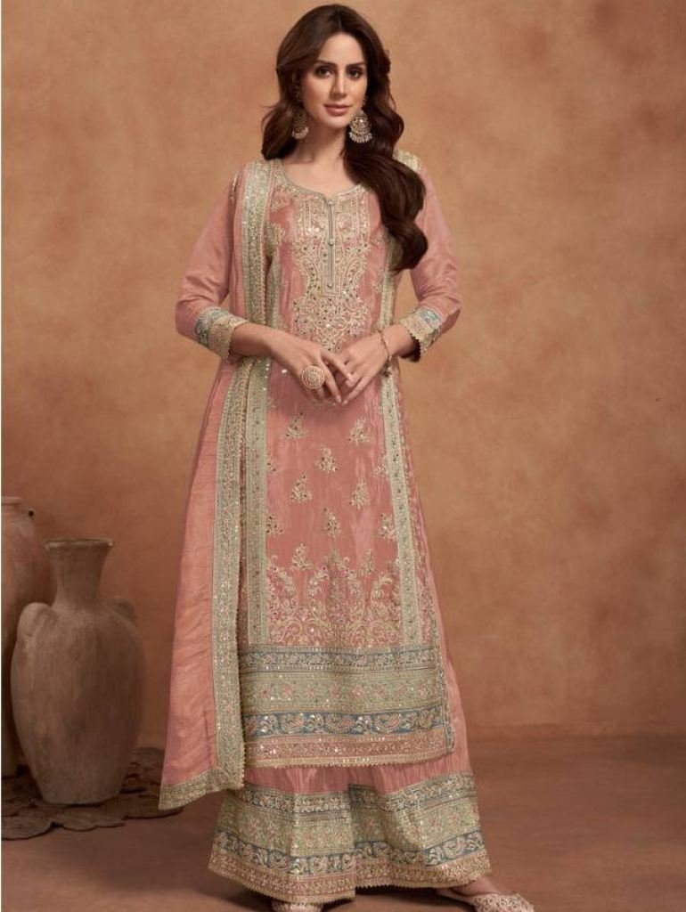 gulkayra designer present nazi 1736510017 Gulkayra Designer Present Nazia Semi Stitch Peach Orange Suit