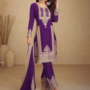 Gulkayra Purple Heavy Chinon Silk Embroidered Palazzo Suit With Dupatta