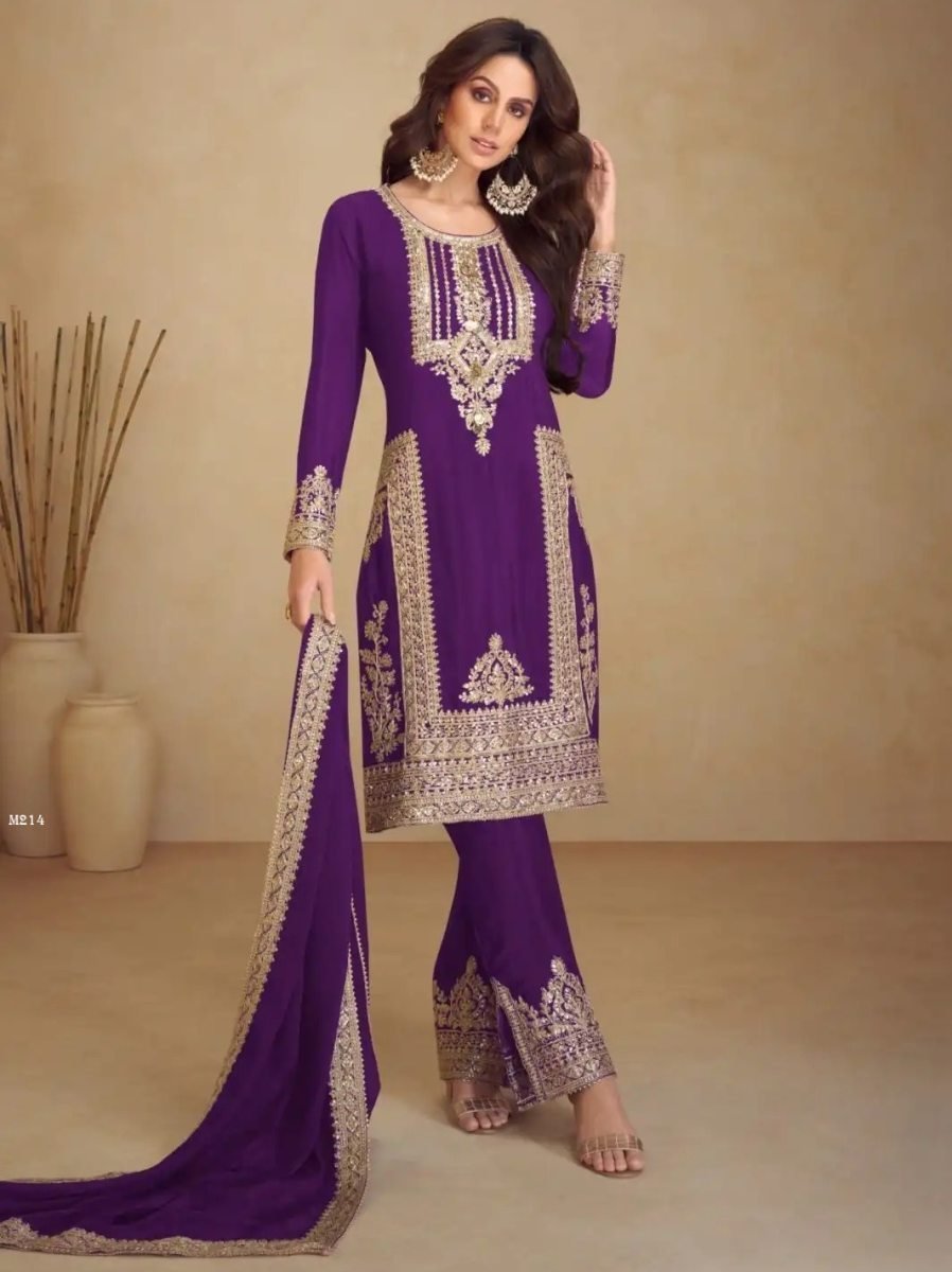 gulkayra purple heavy chinon s 1772085448 Gulkayra Purple Heavy Chinon Silk Embroidered Palazzo Suit With Dupatta