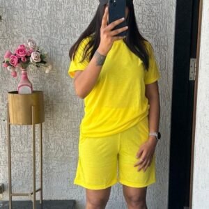 Women Night Wear Yellow Short Co Ord Set