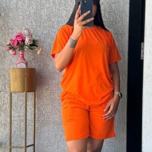 Gym Wear Orange Short Co Ord Set For Women