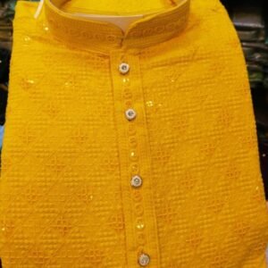 Haldi Rayon Sequence Work Kurta And Pyjama