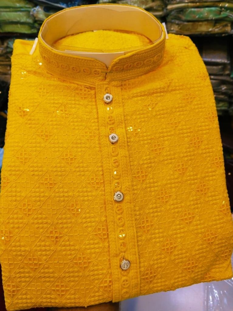 haldi rayon sequence work kurt 1729339146 Haldi Rayon Sequence Work Kurta And Pyjama