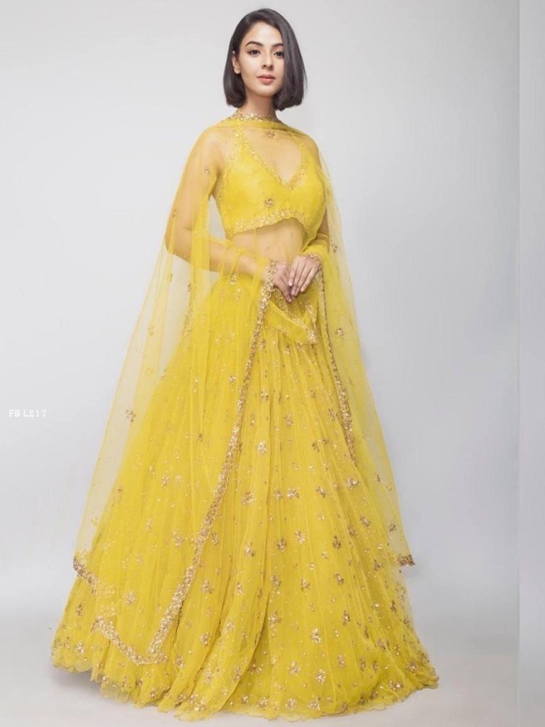 haldi special double layer seq 1716032048 Haldi Special Double Layer Sequence Yellow Lehenga
