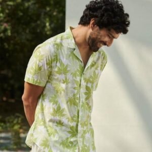Half Sleeve Pearl Printed Men Cotton Shirts