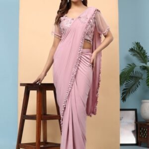 Hand Embroidery Work Baby Pink Saree and Blouse